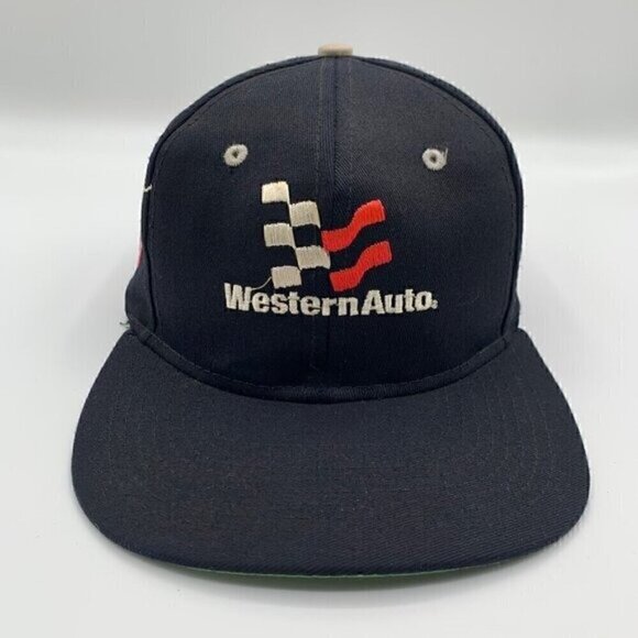 Darrell Waltrip Western Auto Vintage Black Checkered Flag Sports Snapback Hat - Picture 2 of 6